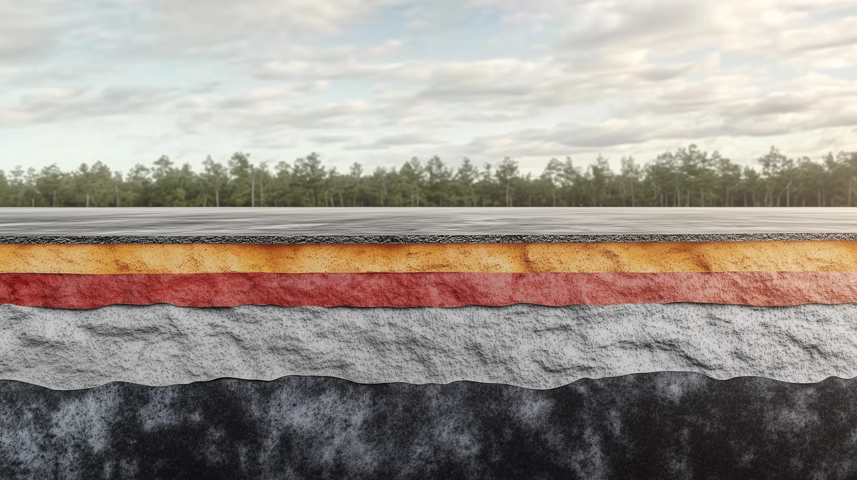 Sección transversal de pavimento mostrando capas de base y subbase granular