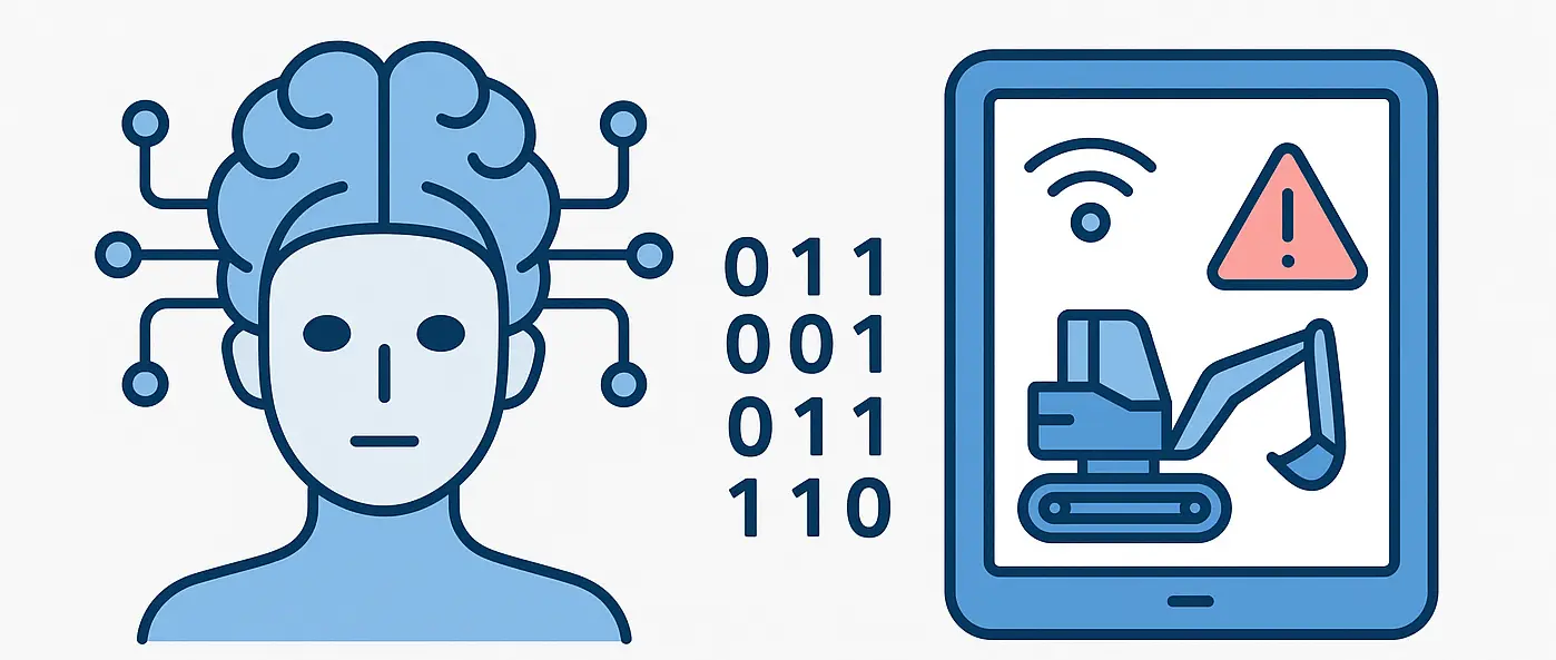 Ilustración conceptual de la Inteligencia Artificial analizando datos telemáticos para predecir fallos de maquinaria.